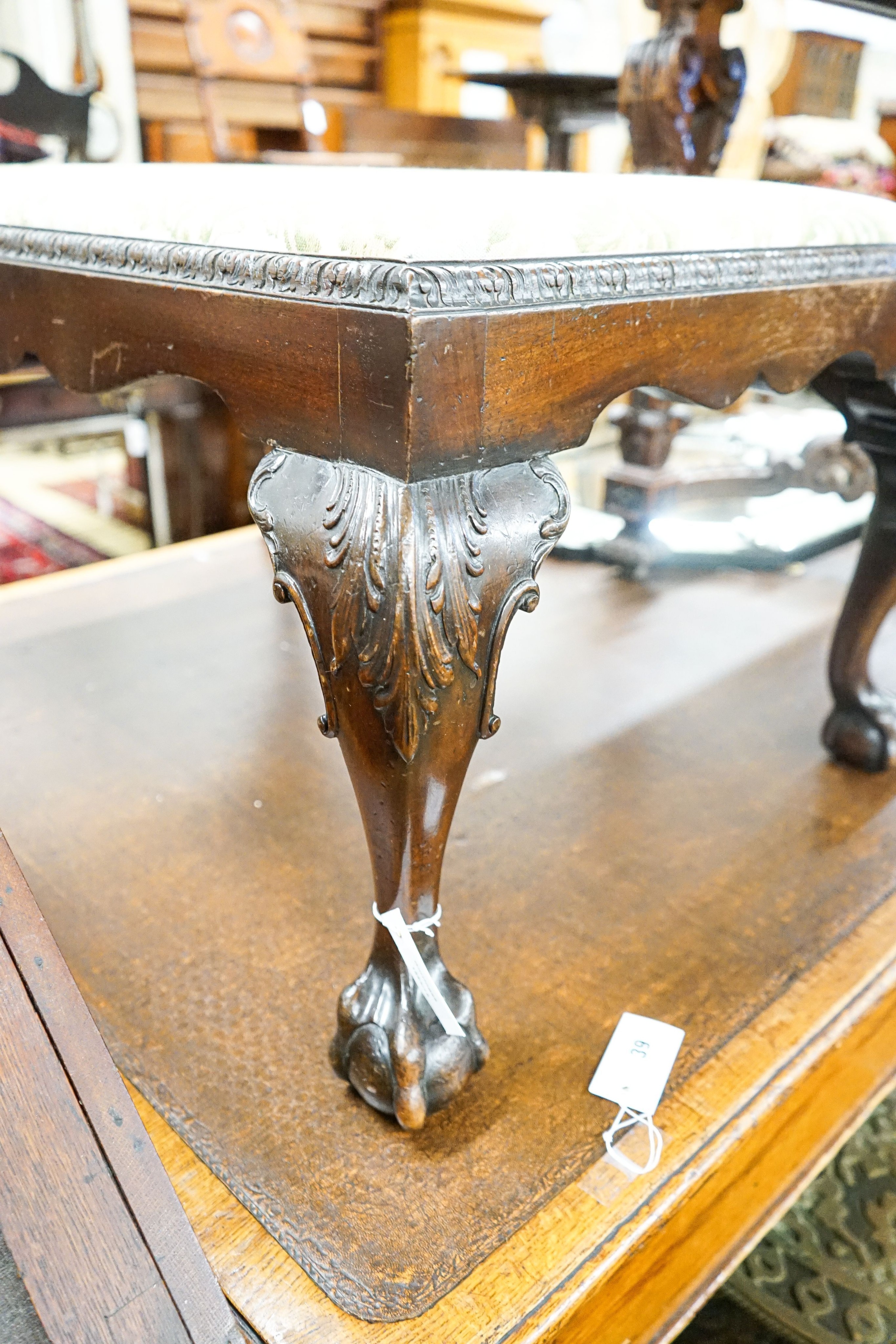 A Chippendale revival rectangular mahogany stool, width 90cm, depth 60cm, height 43cm